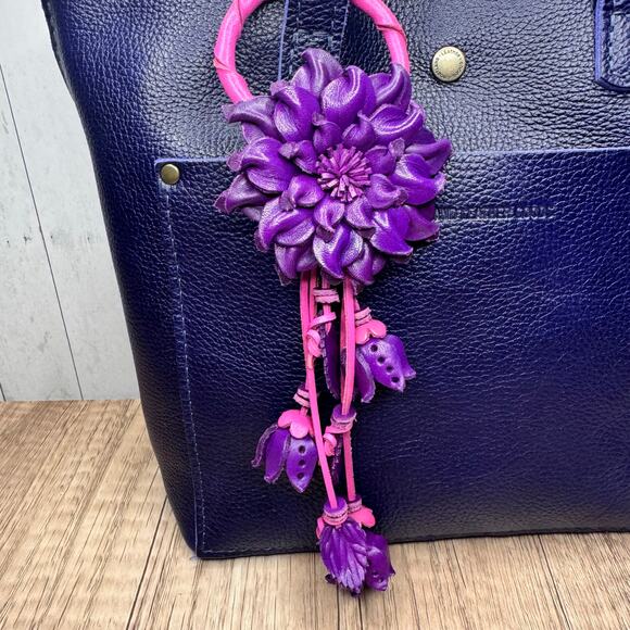 Purple Dahlia Leather Flower Purse Charm Genuine Leather Purple Flower Bag Charm - Picture 2 of 9